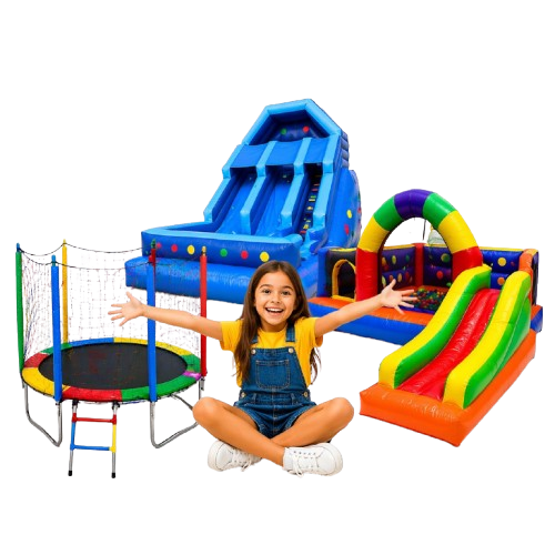 Crianças se divertindo em brinquedos infláveis